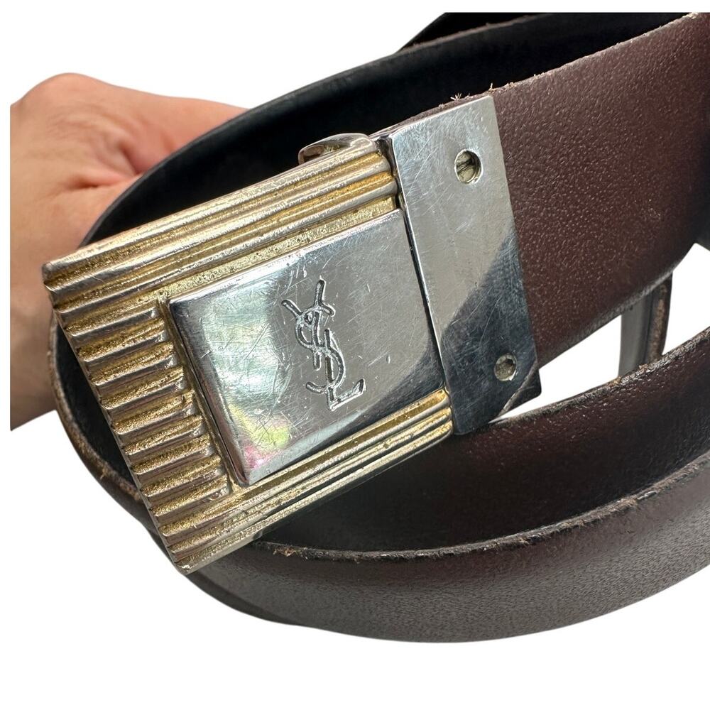 YSL Reversible Leather Belt Mixed Metal Vintage Minimalist Preppy Old Money - Picture 7 of 10